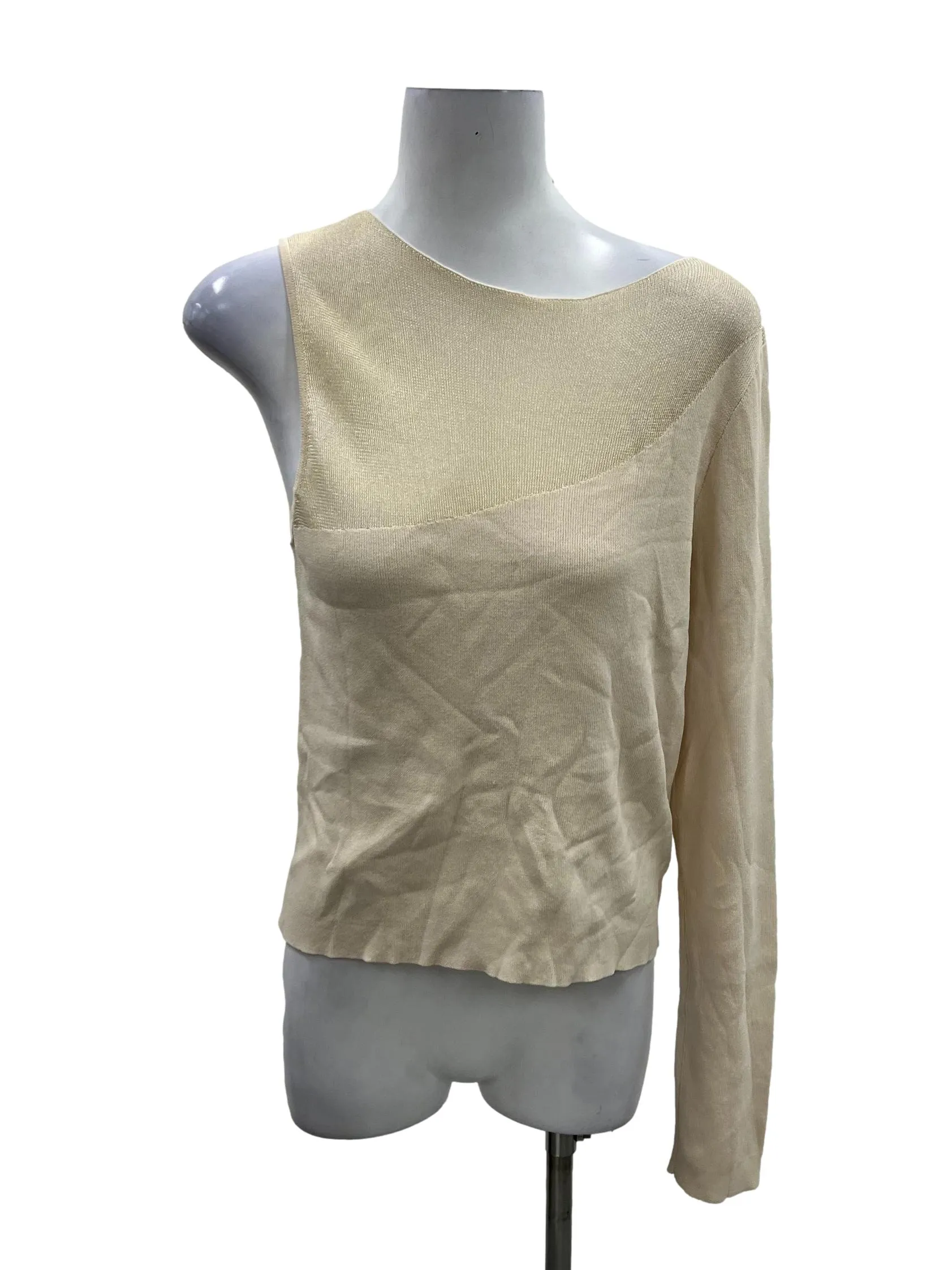 Beige Knit Asymmetrical Top