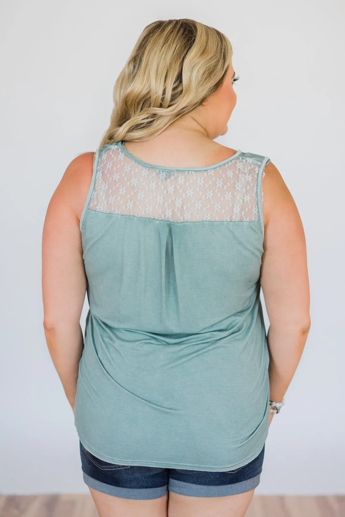 Best of my Days Lace & Zipper Tank Top- Vintage Sea Foam