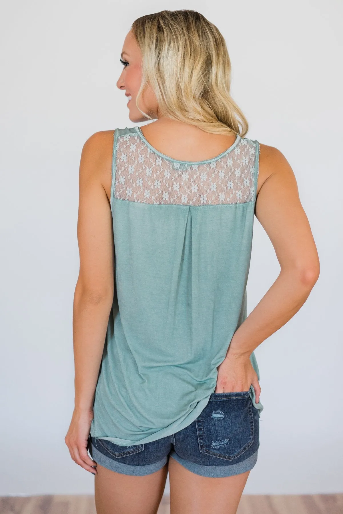 Best of my Days Lace & Zipper Tank Top- Vintage Sea Foam