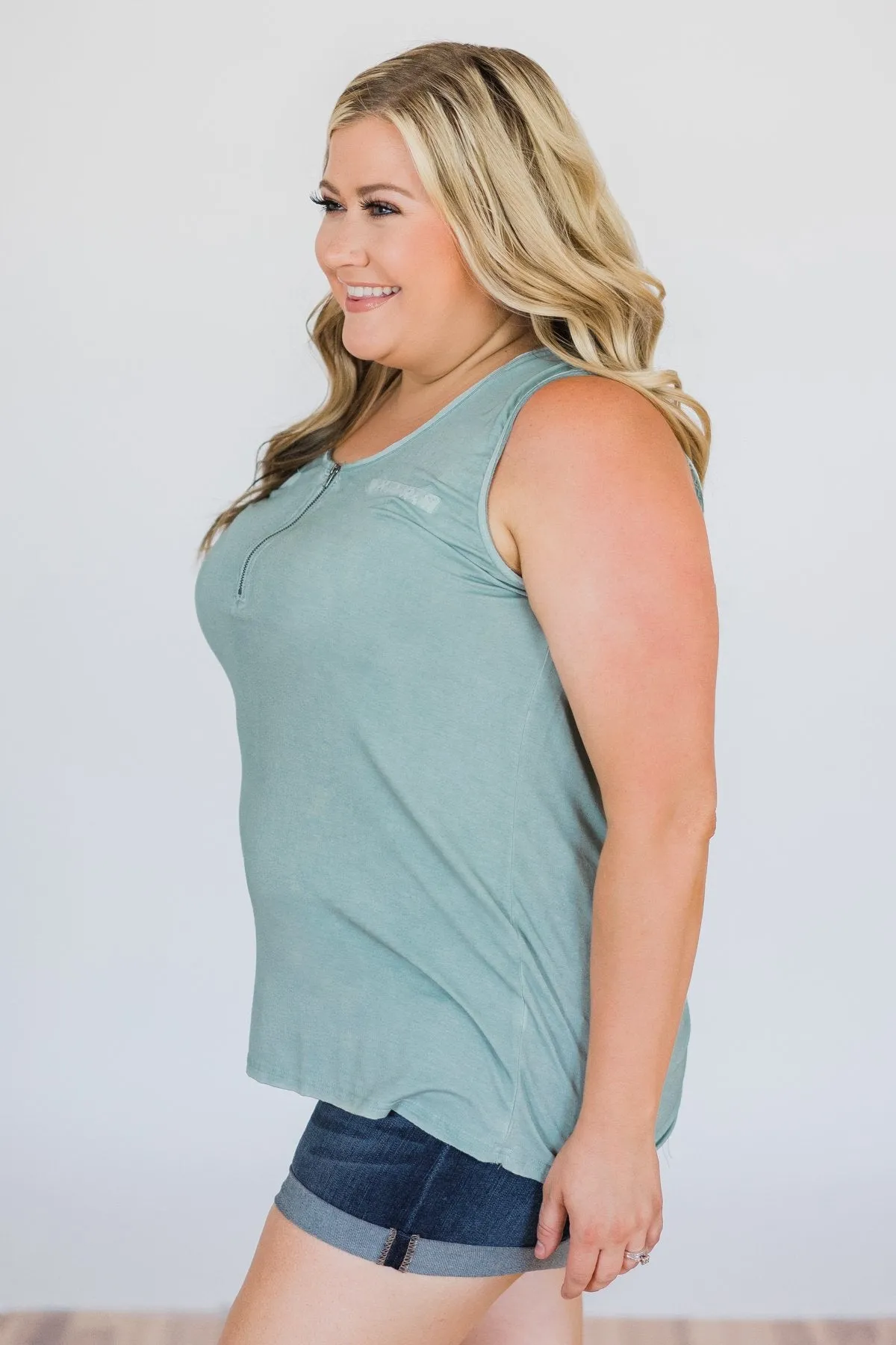 Best of my Days Lace & Zipper Tank Top- Vintage Sea Foam
