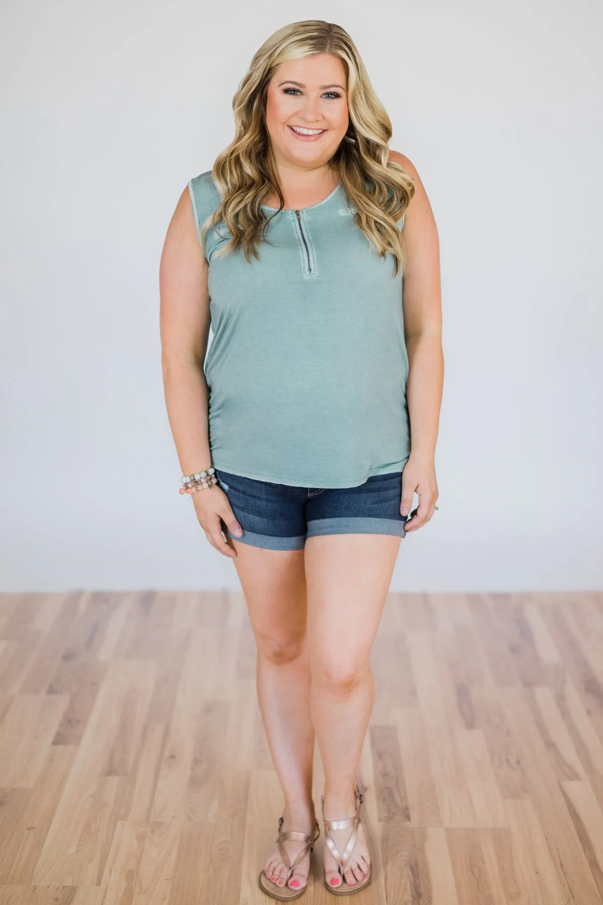 Best of my Days Lace & Zipper Tank Top- Vintage Sea Foam
