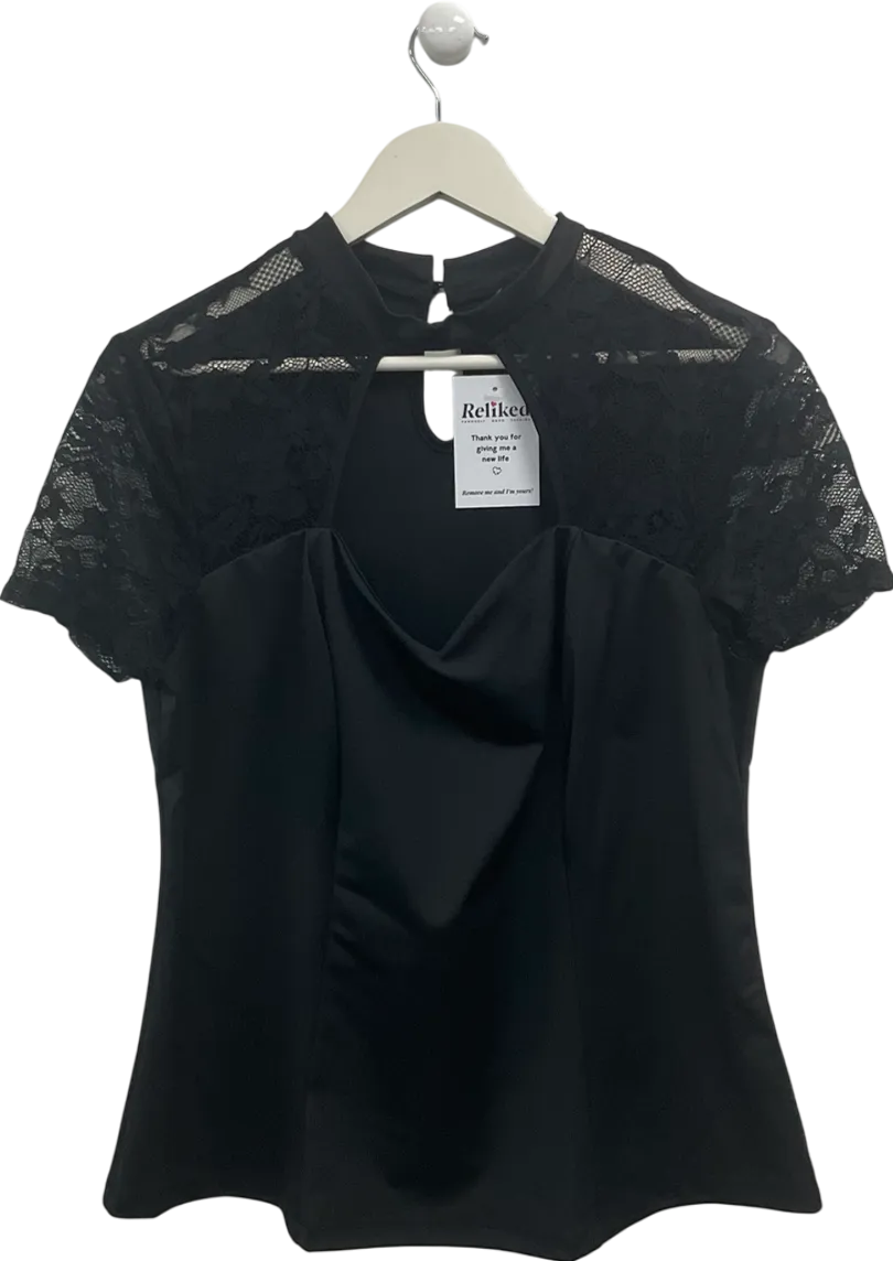 Black Curve Open Front Top With Lace Detail Sleeves UK XXL