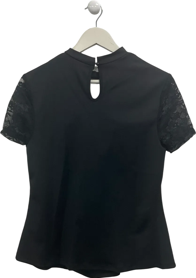 Black Curve Open Front Top With Lace Detail Sleeves UK XXL