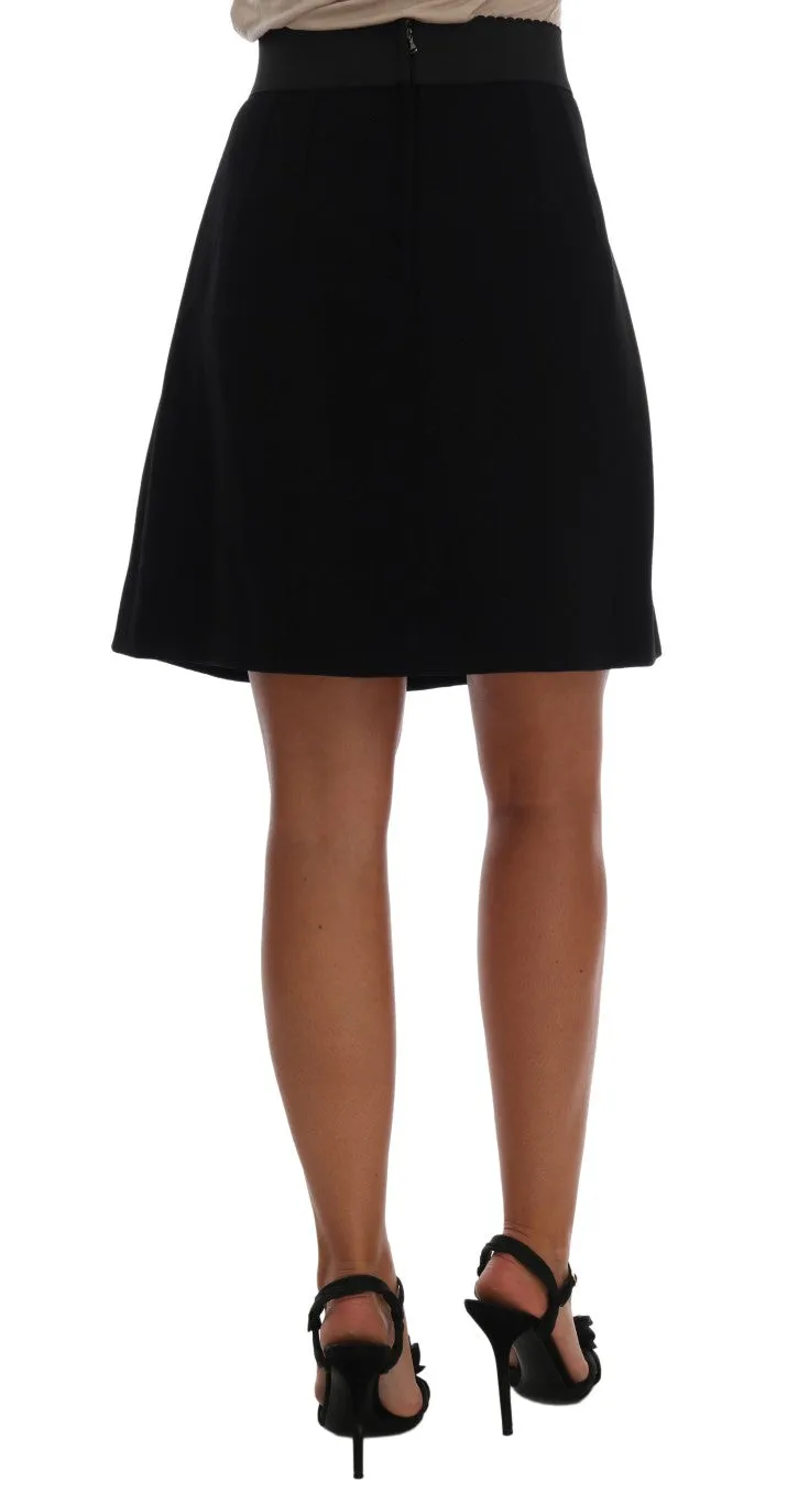 Black Embellished Wheel Wool Crepe Mini Skirt