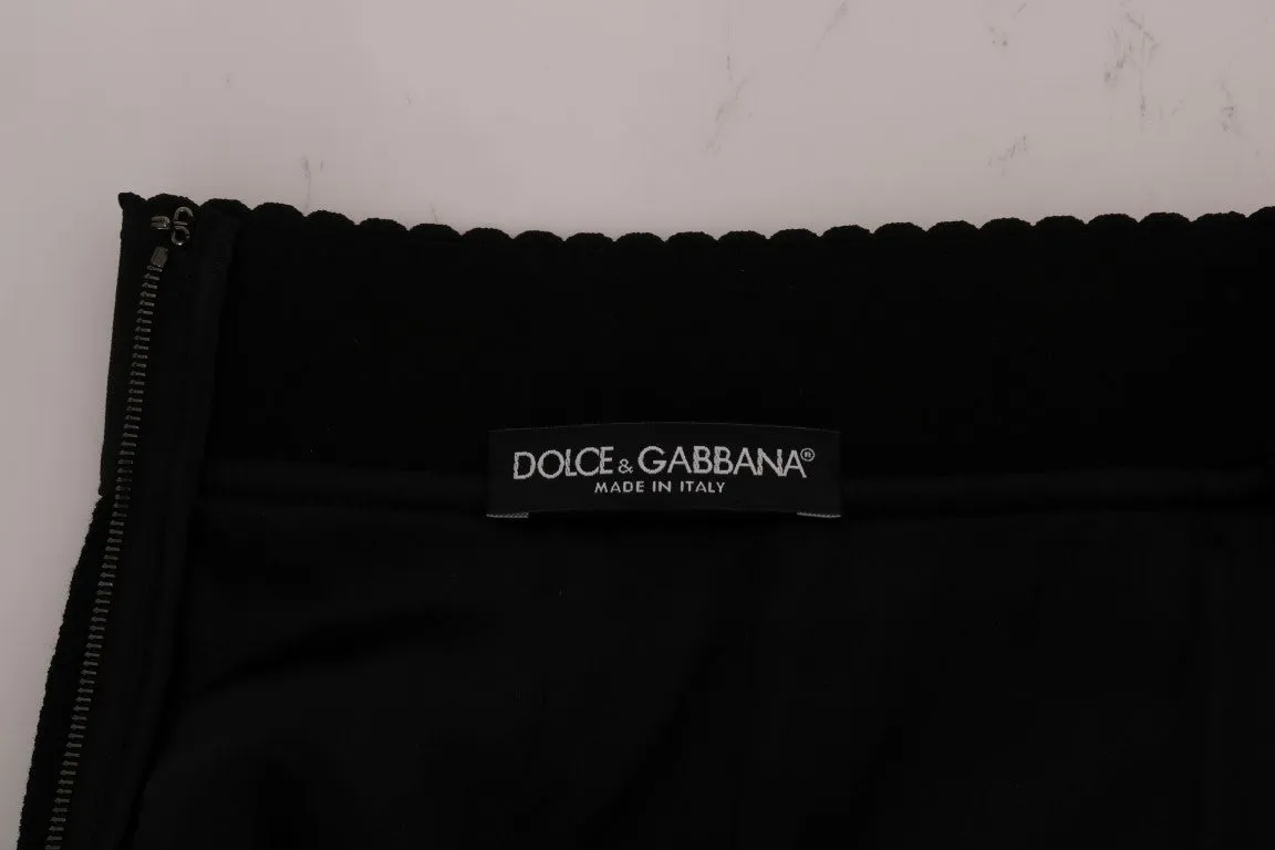 Black Embellished Wheel Wool Crepe Mini Skirt