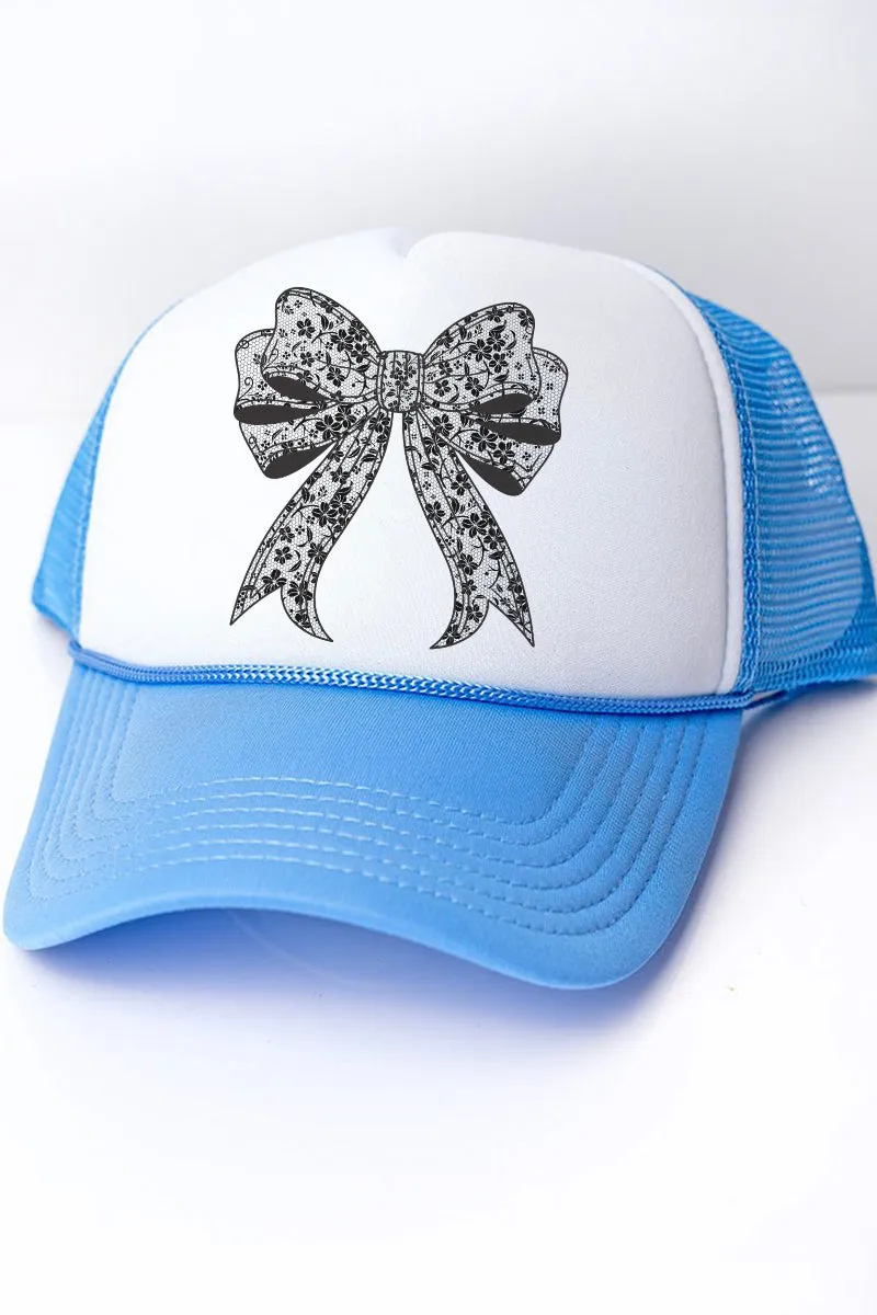 Black Lace Bow Foam Mesh Back Trucker Cap