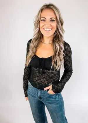 Black Lace Front Tie Top