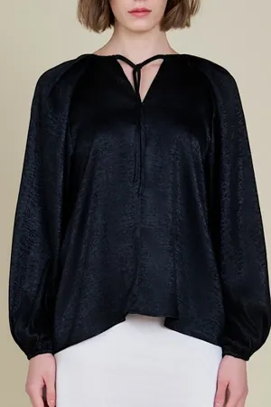 Black Pleated Shoulder Blouse
