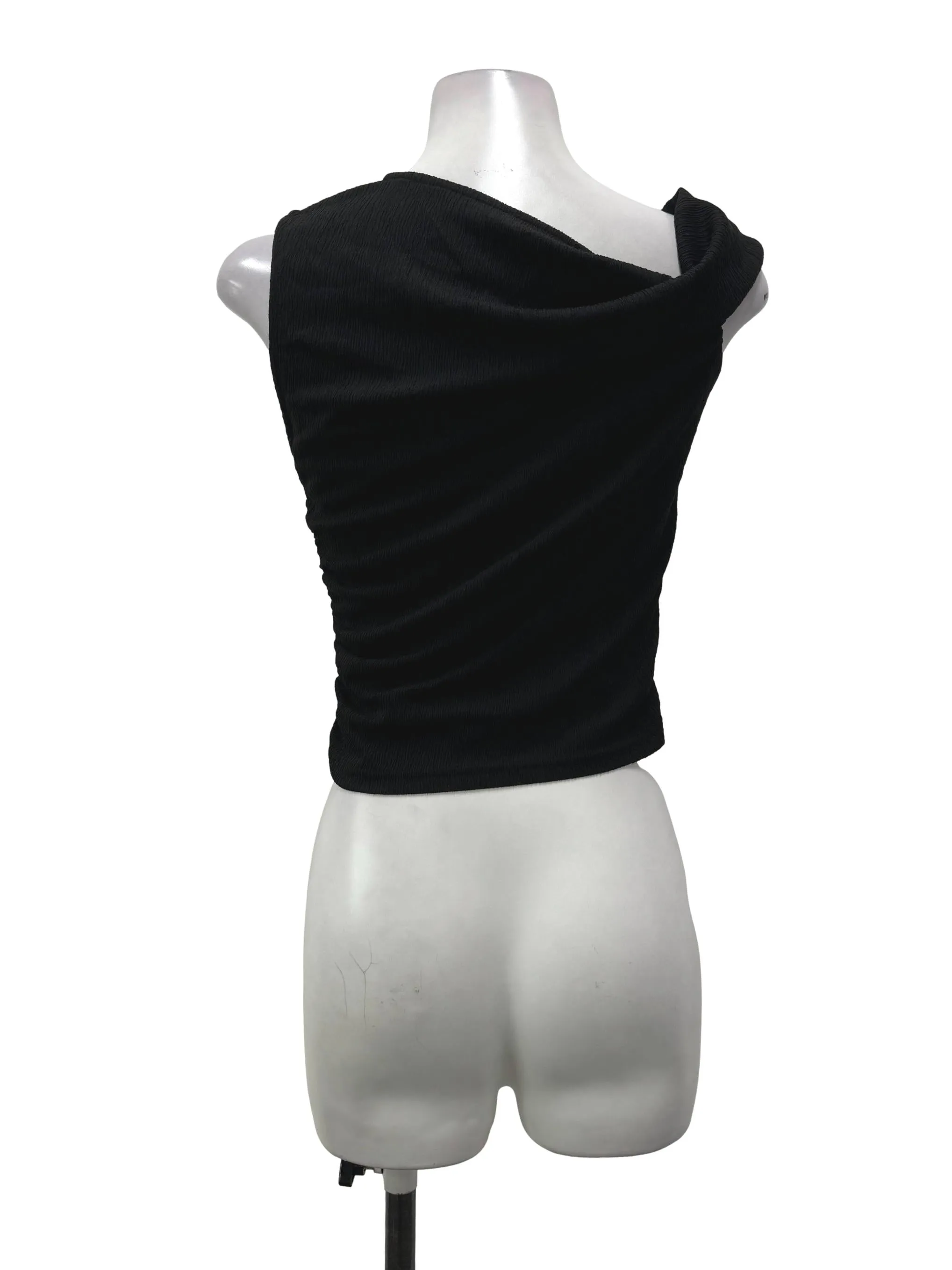 Black Textured Slanted Blouse