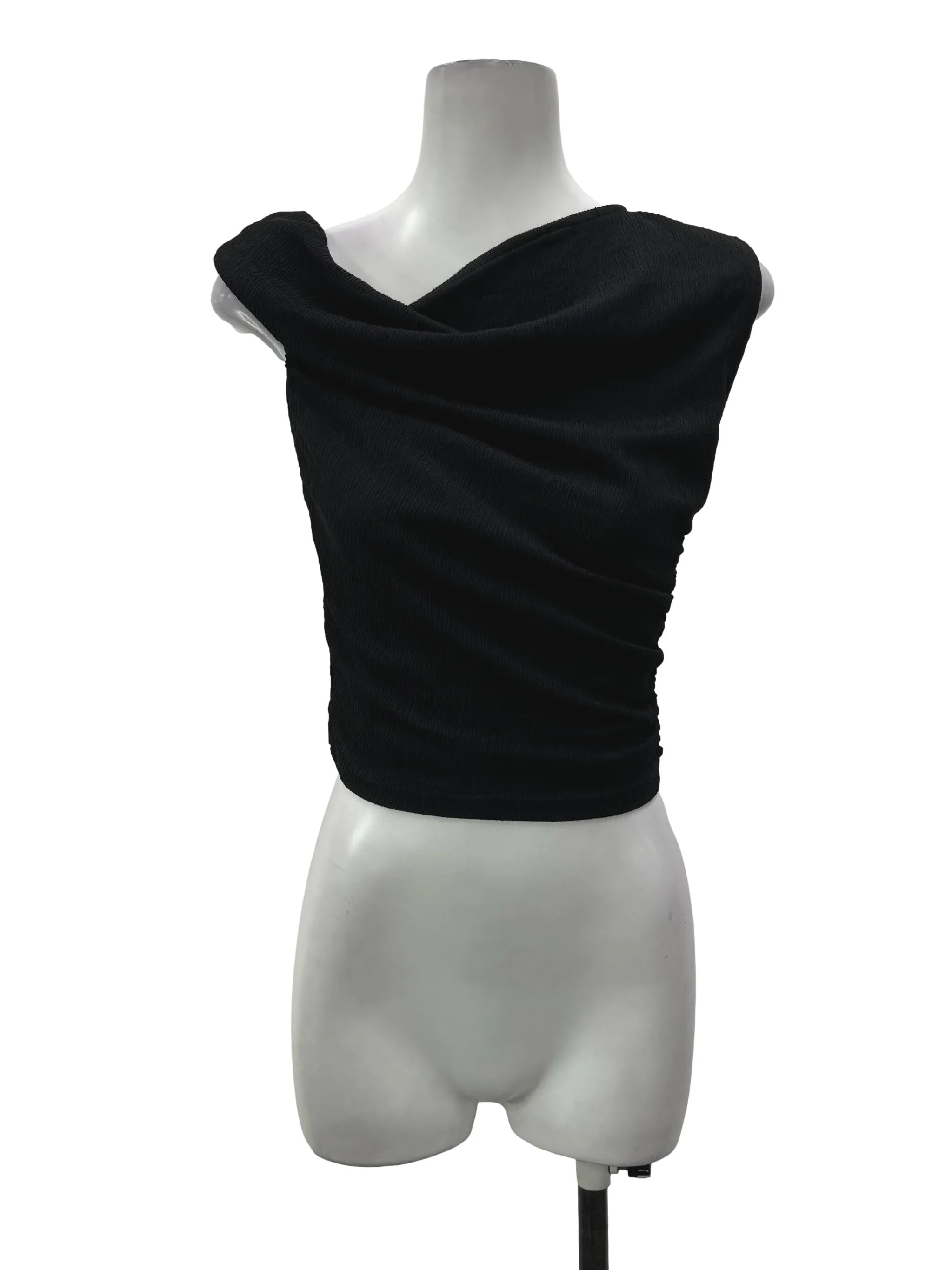 Black Textured Slanted Blouse