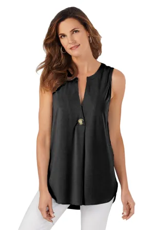 Black V Cut Buttoned Tank Top