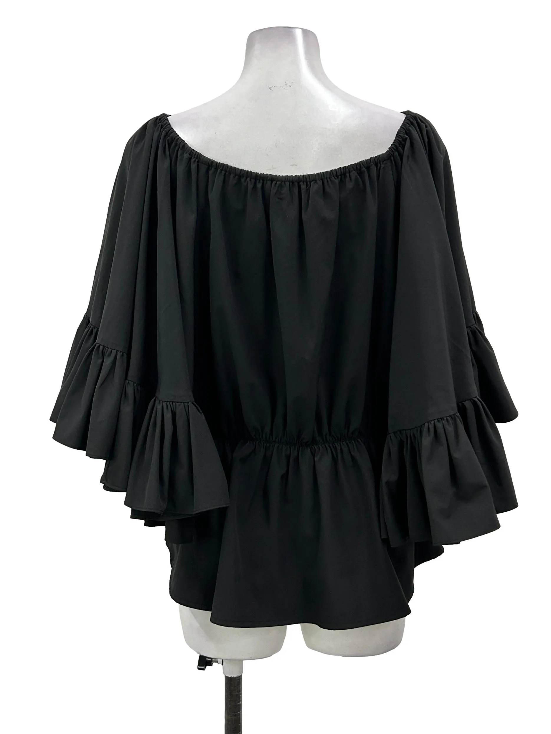 Black Wide Bell Sleeves Crop Blouse