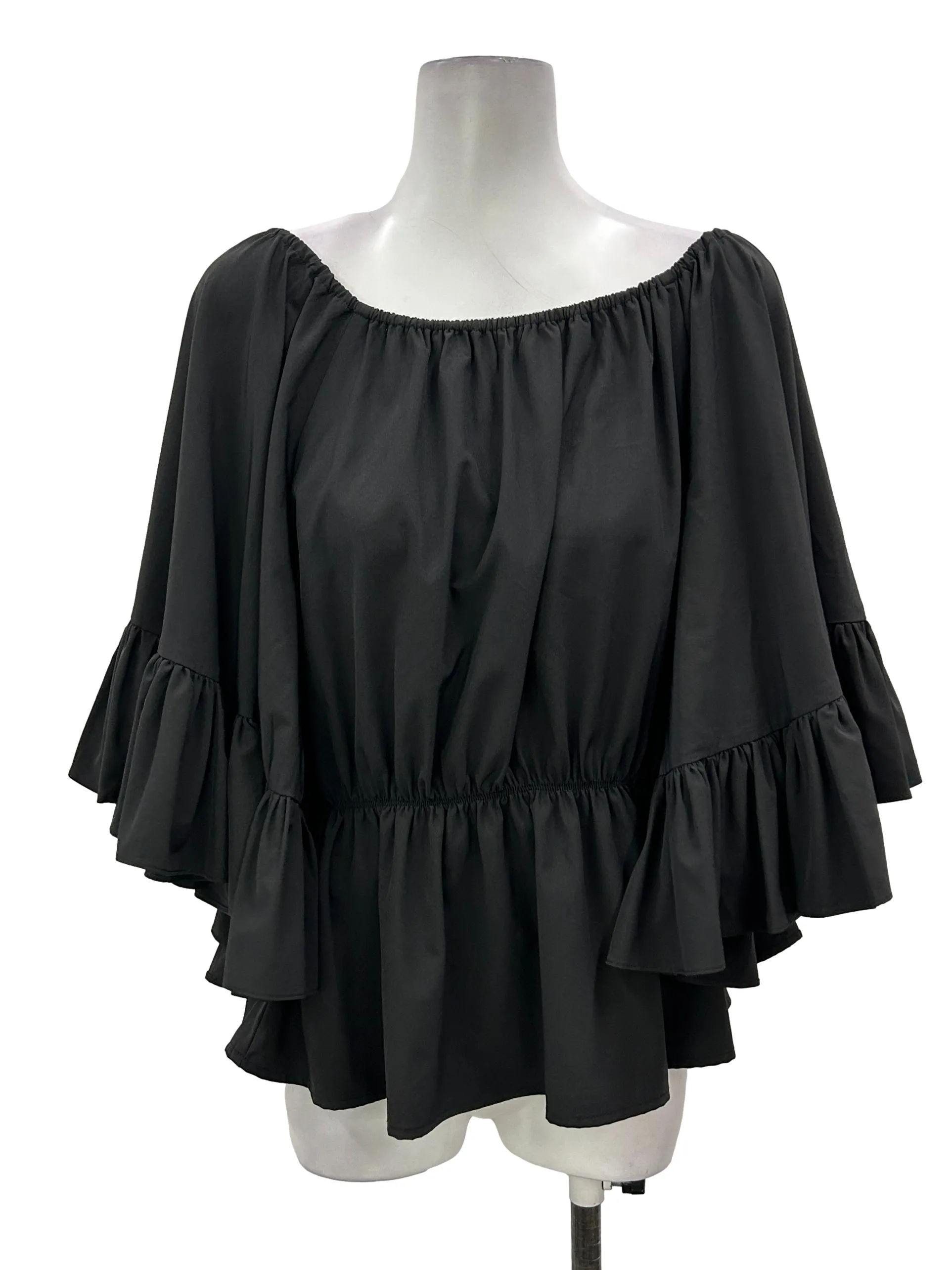 Black Wide Bell Sleeves Crop Blouse