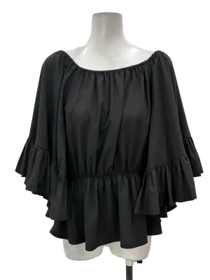 Black Wide Bell Sleeves Crop Blouse