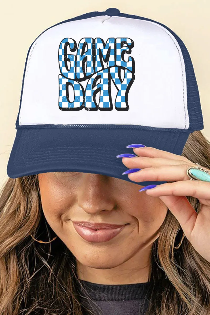 Blue Checkered Game Day Foam Mesh Back Trucker Cap