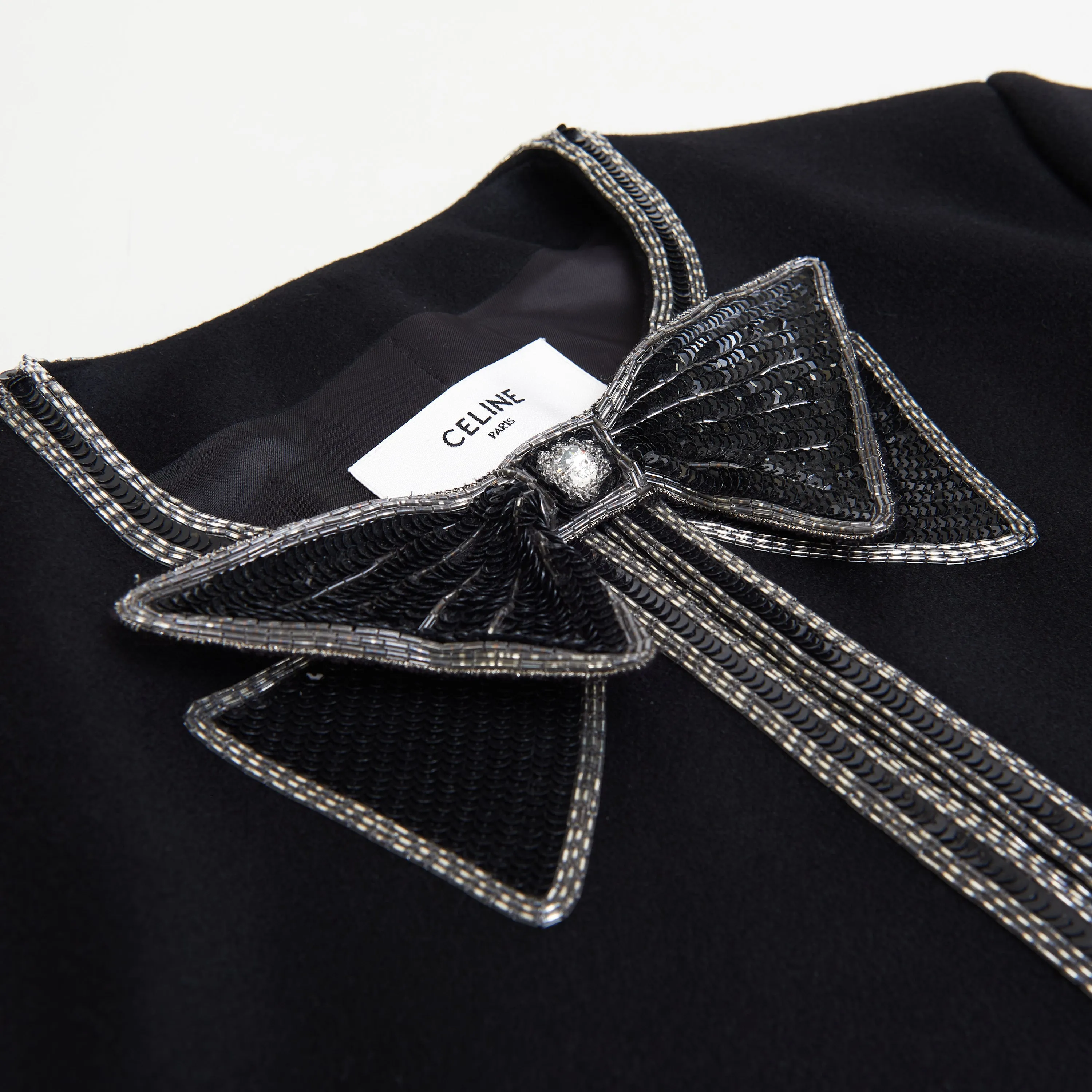Bow-tie Cardigan With Pearl And Sequin Embroidery In Wool Cloth