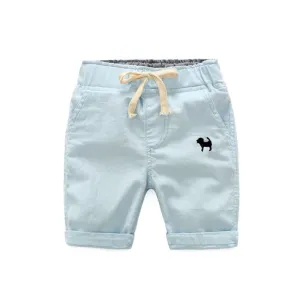 Boys Solid Colour Elastic Waist Knee Length Linen Shorts - Blue, Gree, Khaki, Red, White