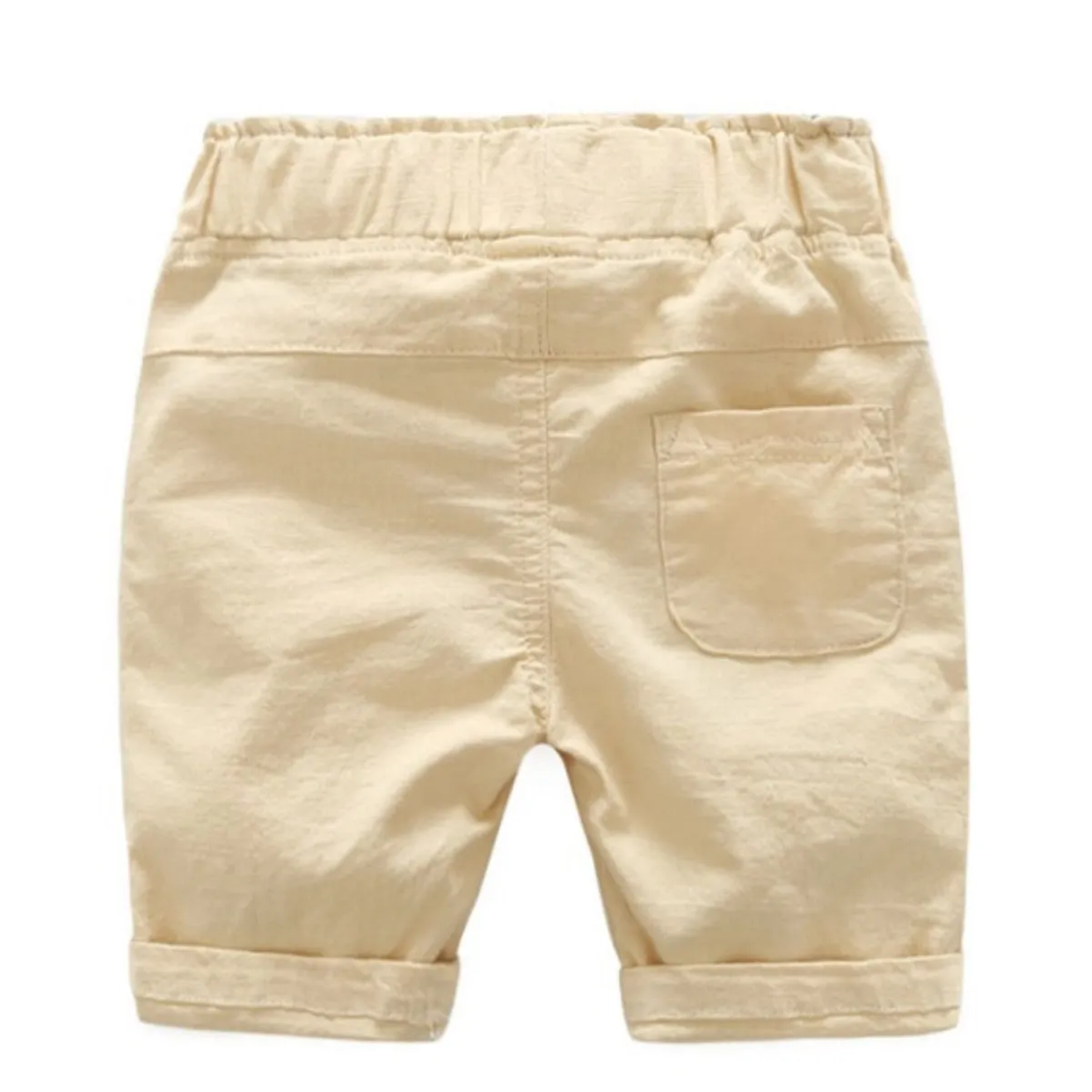 Boys Solid Colour Elastic Waist Knee Length Linen Shorts - Blue, Gree, Khaki, Red, White