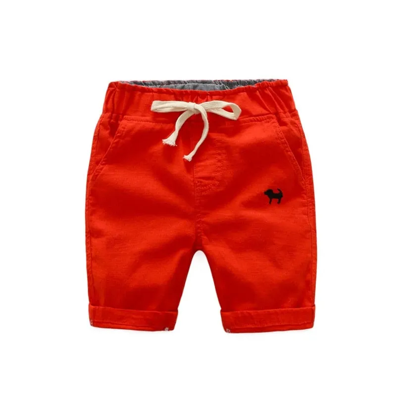 Boys Solid Colour Elastic Waist Knee Length Linen Shorts - Blue, Gree, Khaki, Red, White