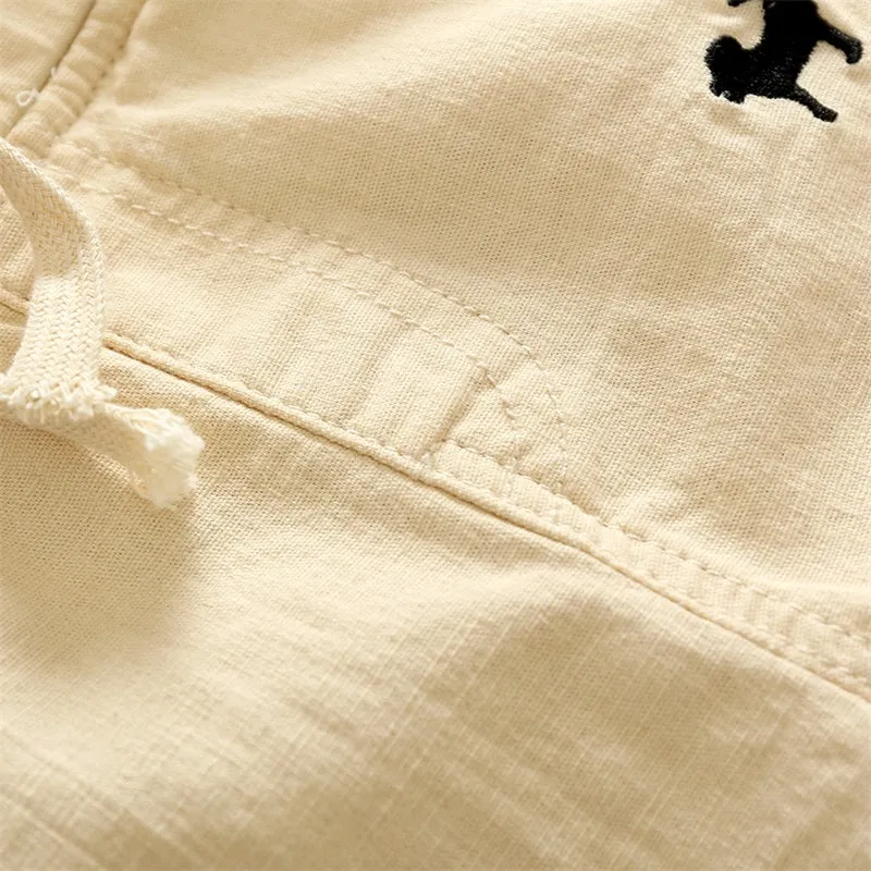 Boys Solid Colour Elastic Waist Knee Length Linen Shorts - Blue, Gree, Khaki, Red, White