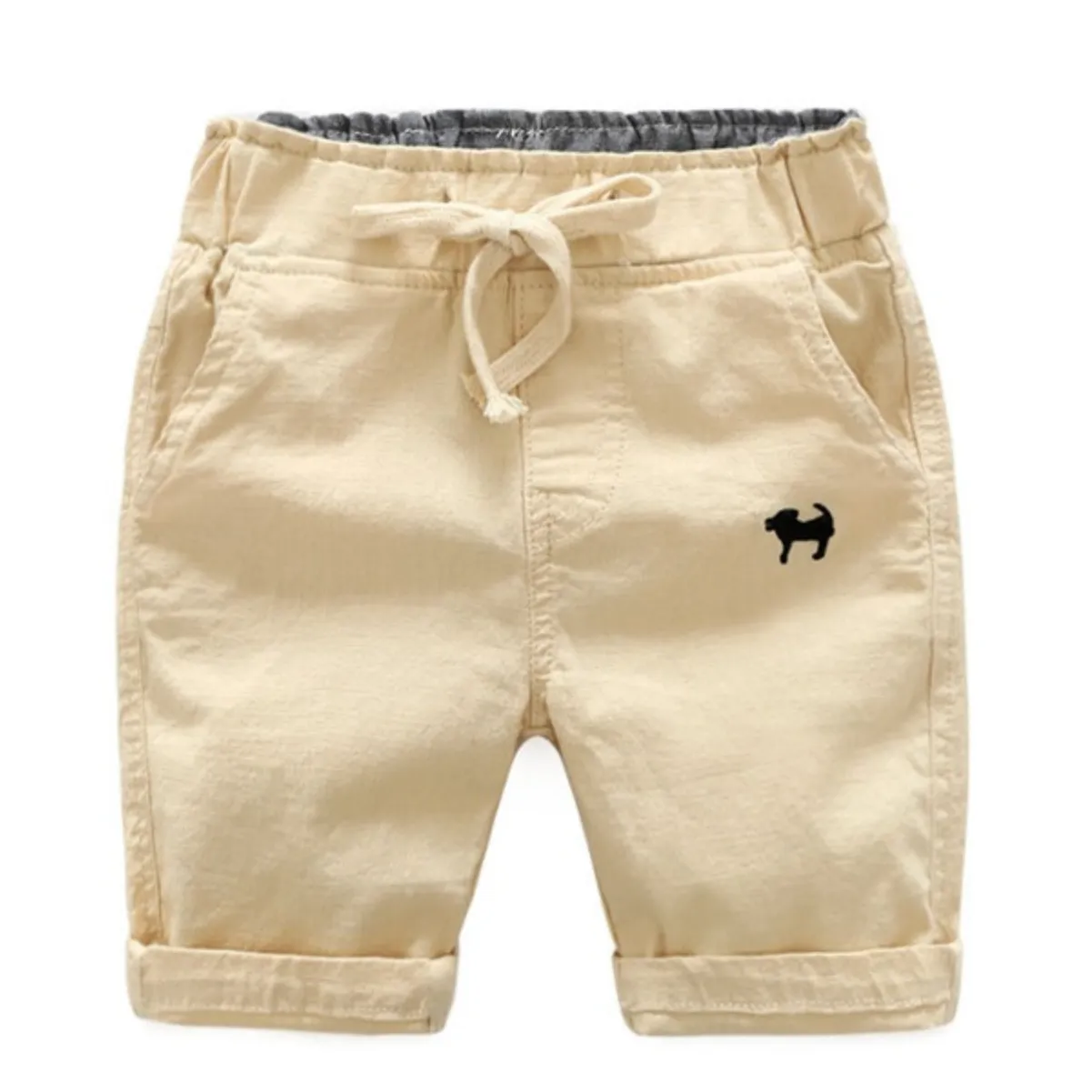 Boys Solid Colour Elastic Waist Knee Length Linen Shorts - Blue, Gree, Khaki, Red, White