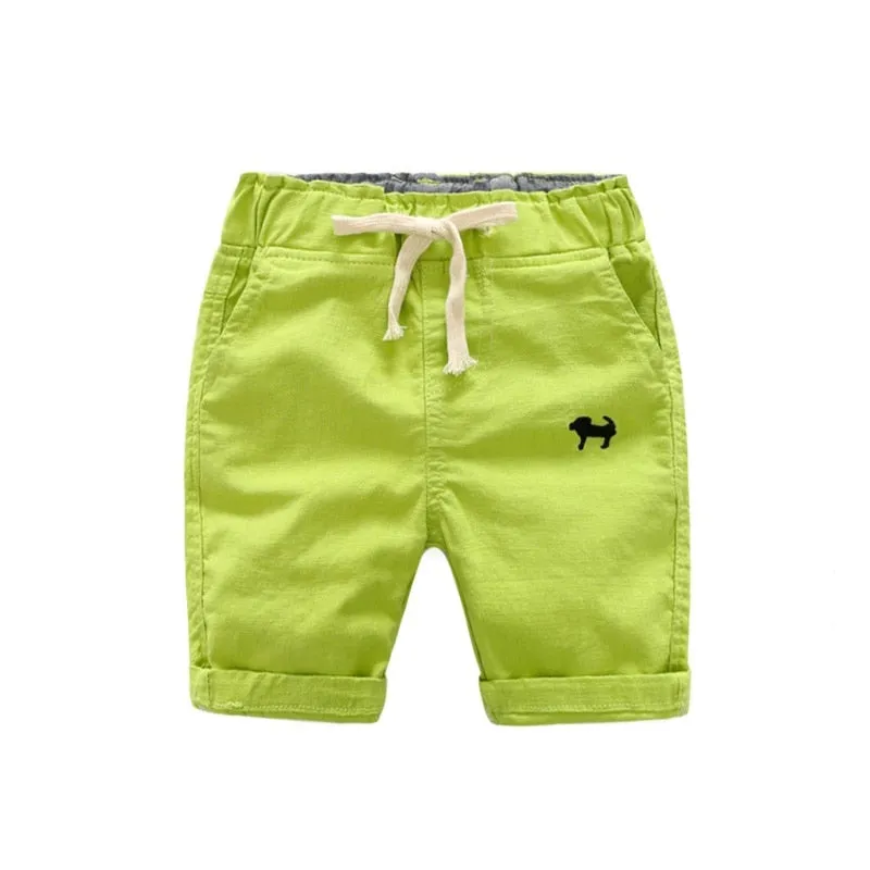 Boys Solid Colour Elastic Waist Knee Length Linen Shorts - Blue, Gree, Khaki, Red, White