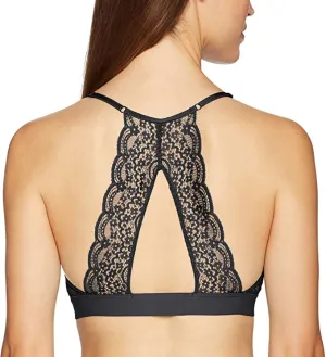 Brand new Mae Womens Galloon Lace Back Detail Bralette Bra, Black, Sz L!