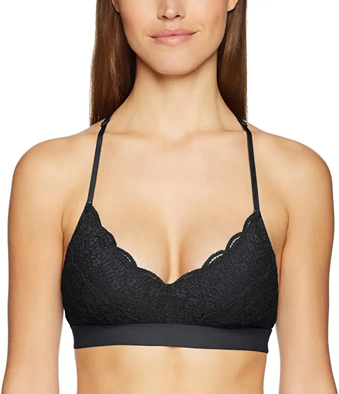 Brand new Mae Womens Galloon Lace Back Detail Bralette Bra, Black, Sz L!