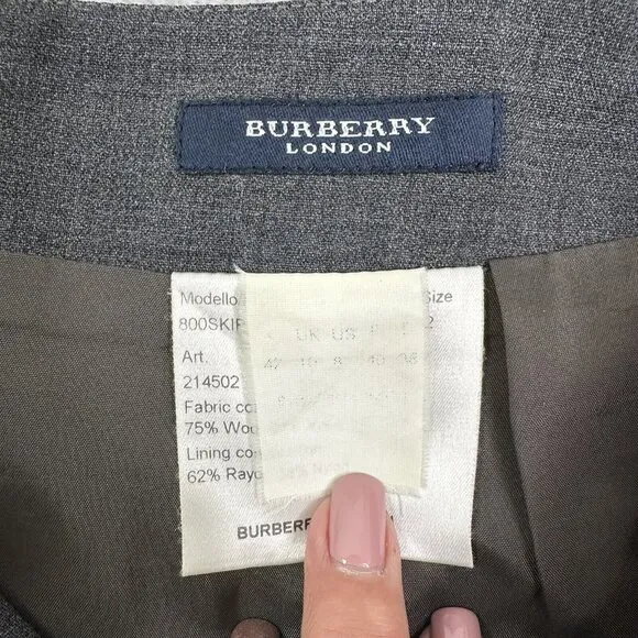 Burberry London Women's Short Pencil Skirt Wool Blend Zip Back Size 8 42 Gray