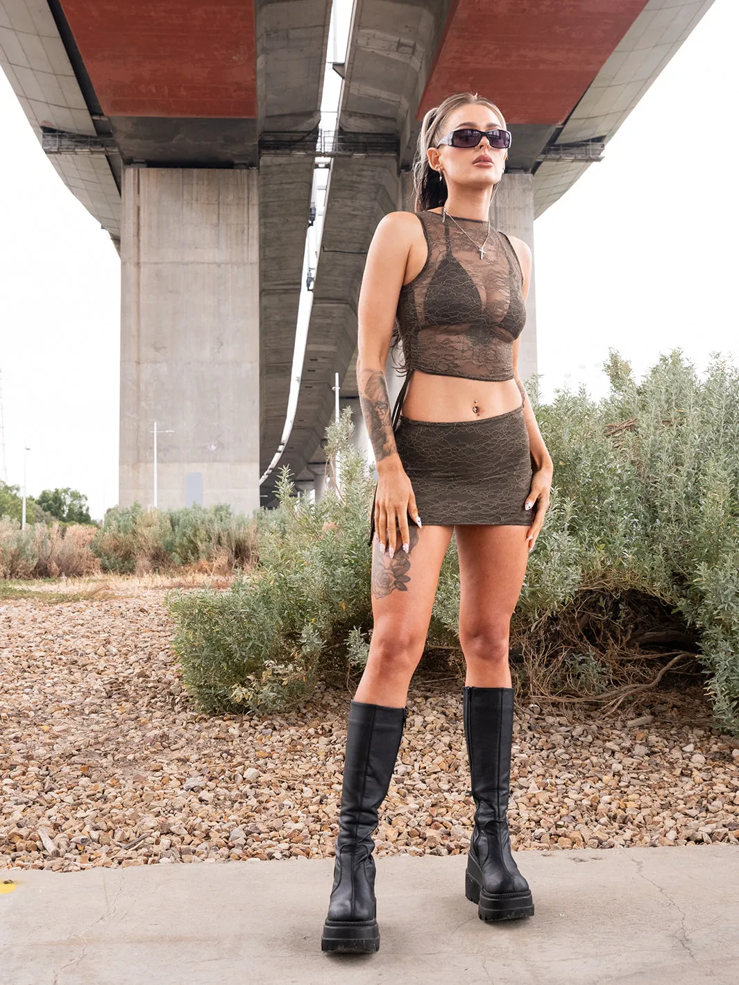 CADENCE TANK TOP - KHAKI LACE
