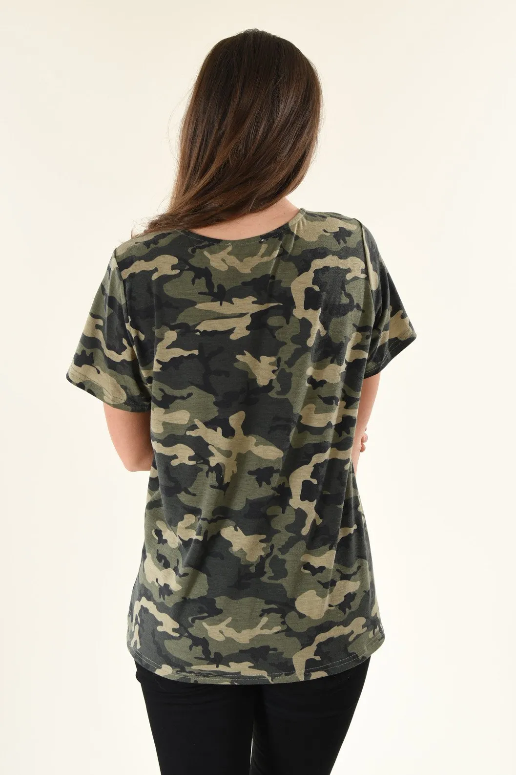 Camo Lace Up Top