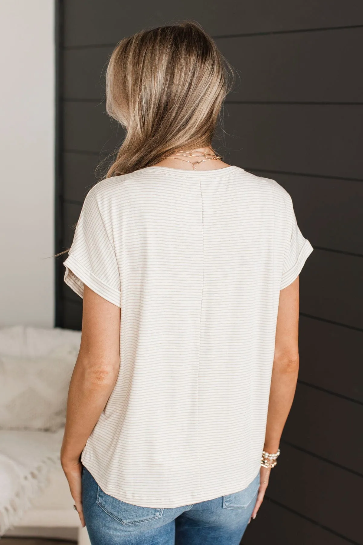 Captivating Energy Striped Top- Ivory & Taupe