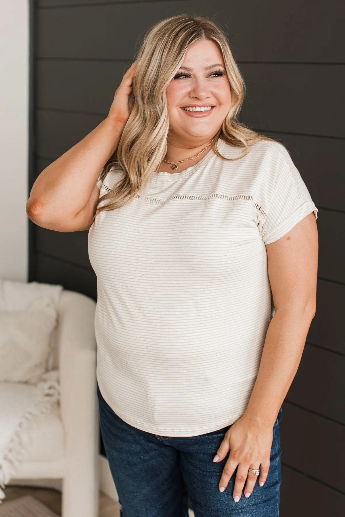 Captivating Energy Striped Top- Ivory & Taupe