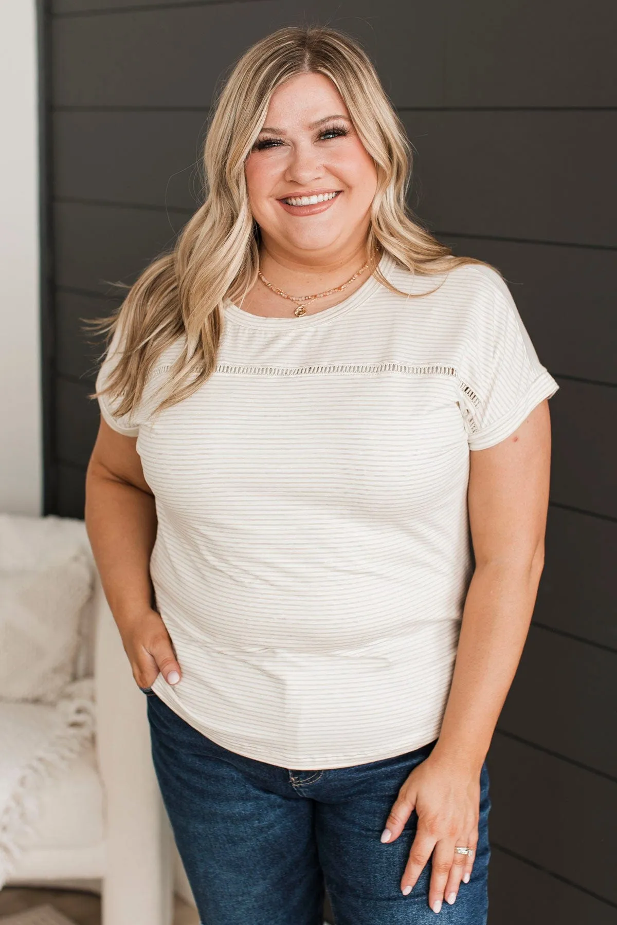 Captivating Energy Striped Top- Ivory & Taupe