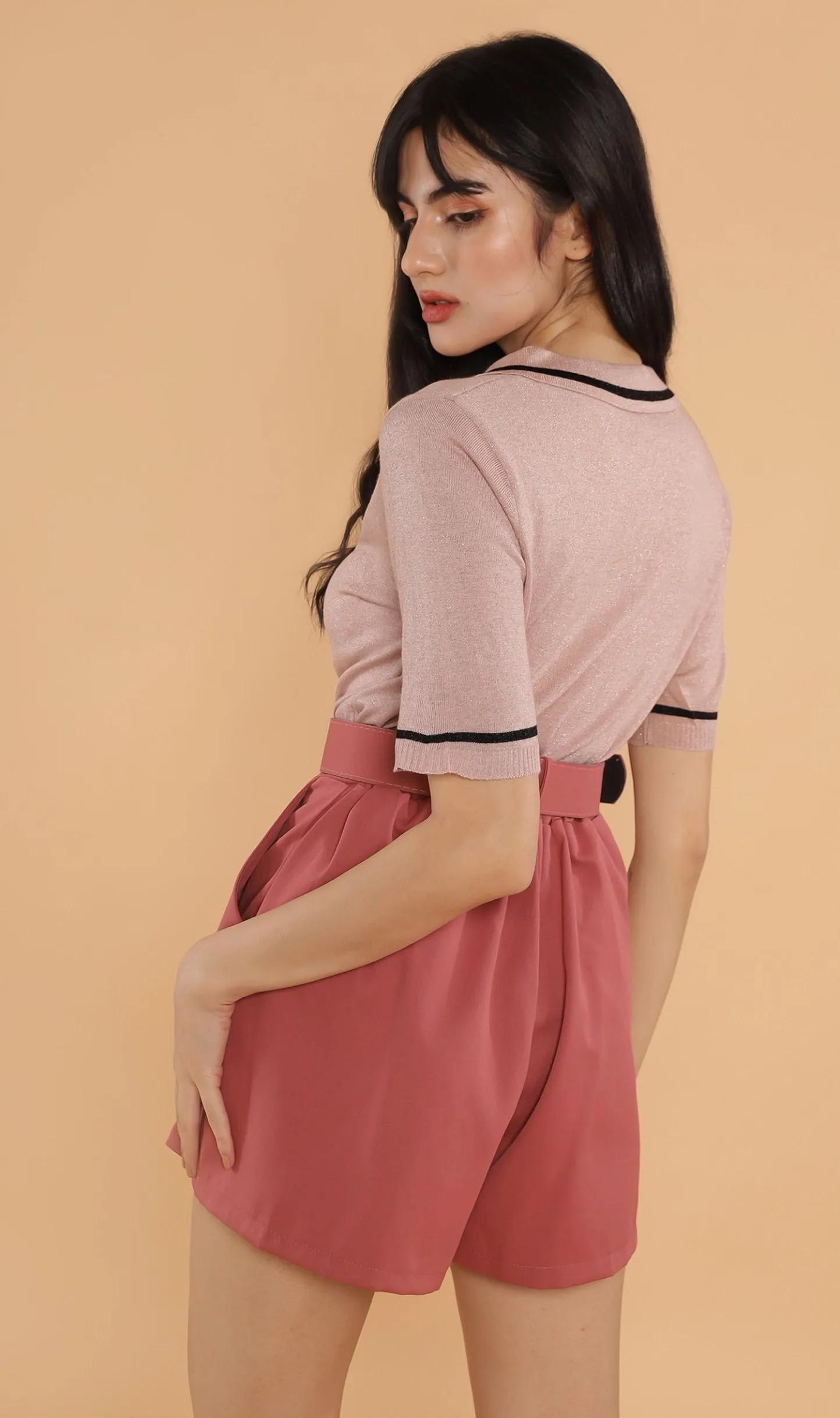 CASS Bear-Patch Knit Polo (Dusty Pink)