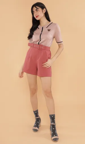 CASS Bear-Patch Knit Polo (Dusty Pink)