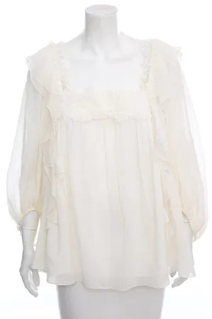 Chloe Cream Flowy Long Sleeve Blouse SZ 44