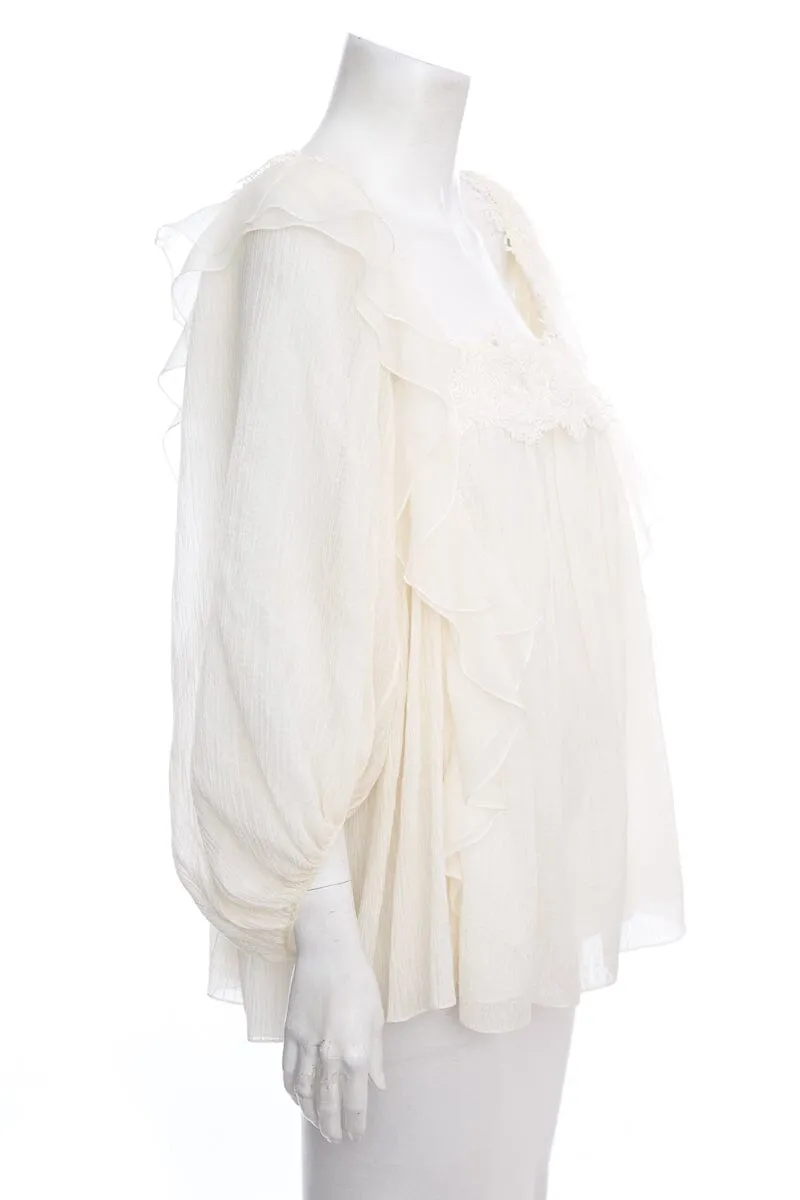 Chloe Cream Flowy Long Sleeve Blouse SZ 44