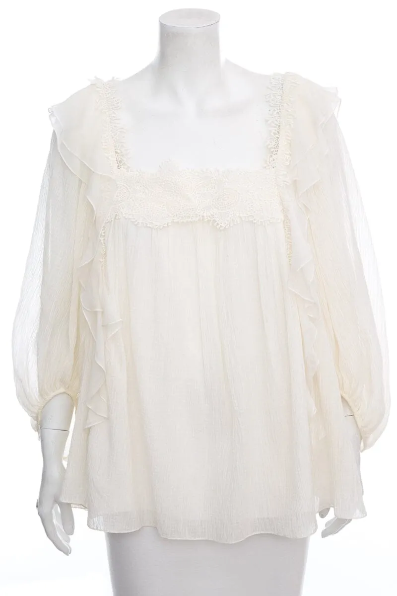 Chloe Cream Flowy Long Sleeve Blouse SZ 44