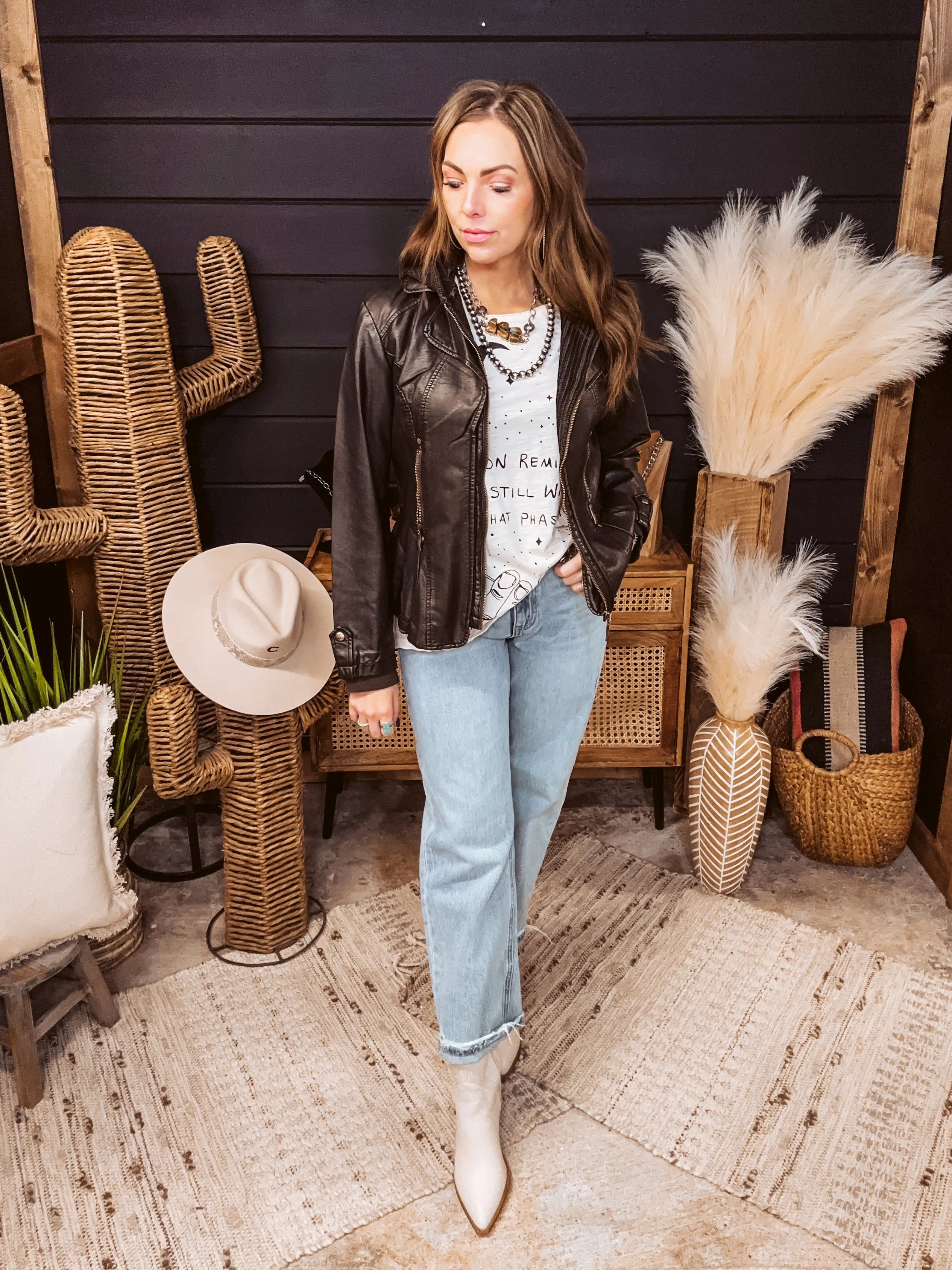 Chocolate Faux Leather Jacket with Pleated Waist