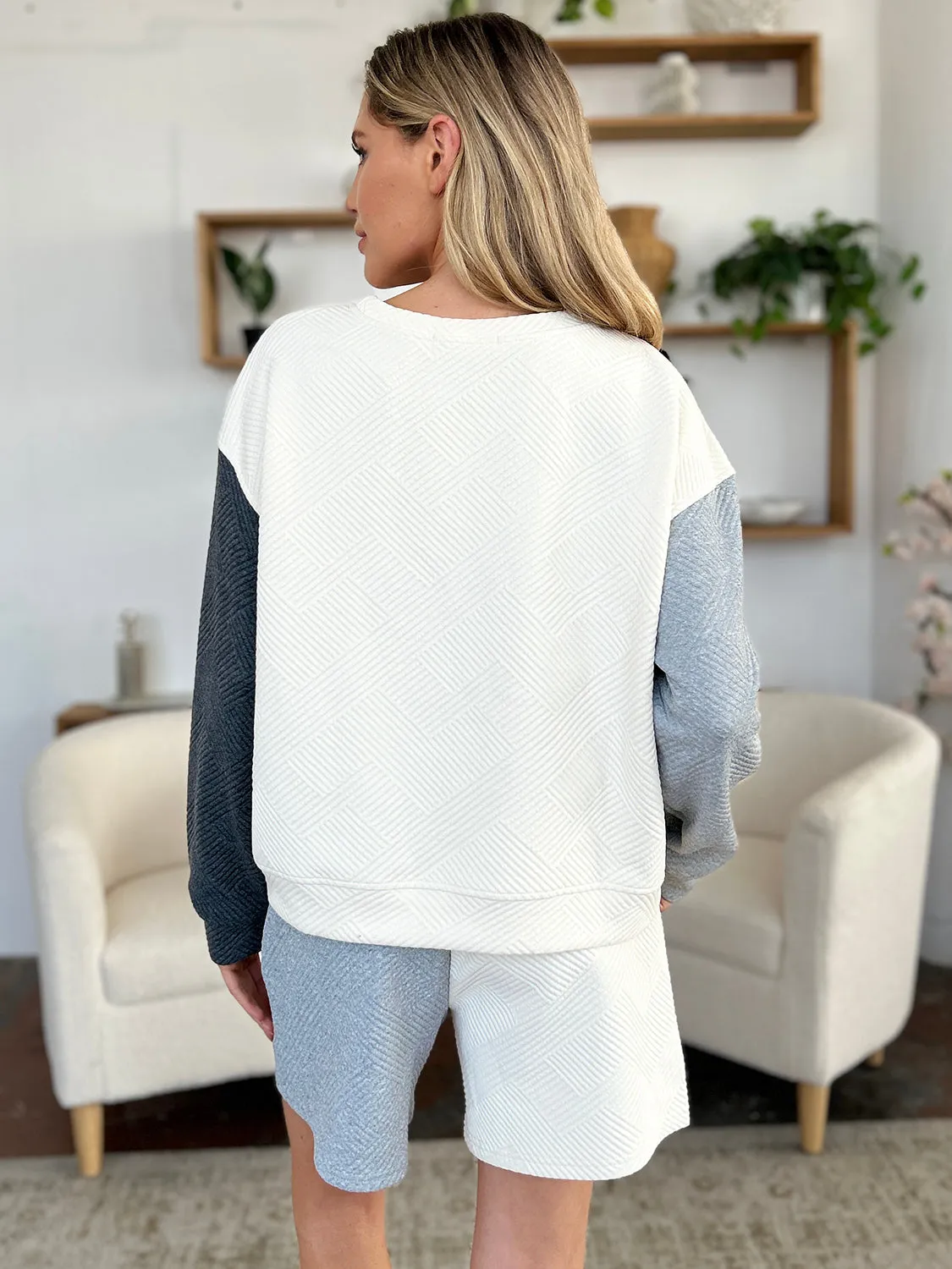 Contrast Drop Shoulder Top and Shorts Set- 6 Colors (Cloudy Blue, Hot Pink, Mid Green, Khaki, Pastel Blue, Black)
