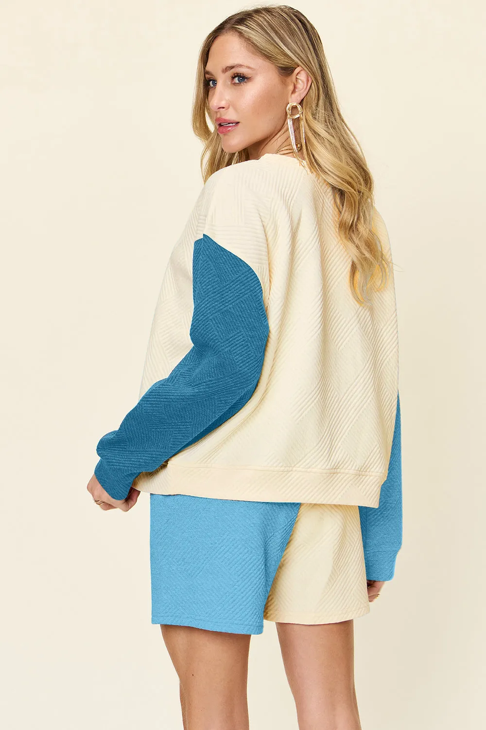 Contrast Drop Shoulder Top and Shorts Set- 6 Colors (Cloudy Blue, Hot Pink, Mid Green, Khaki, Pastel Blue, Black)