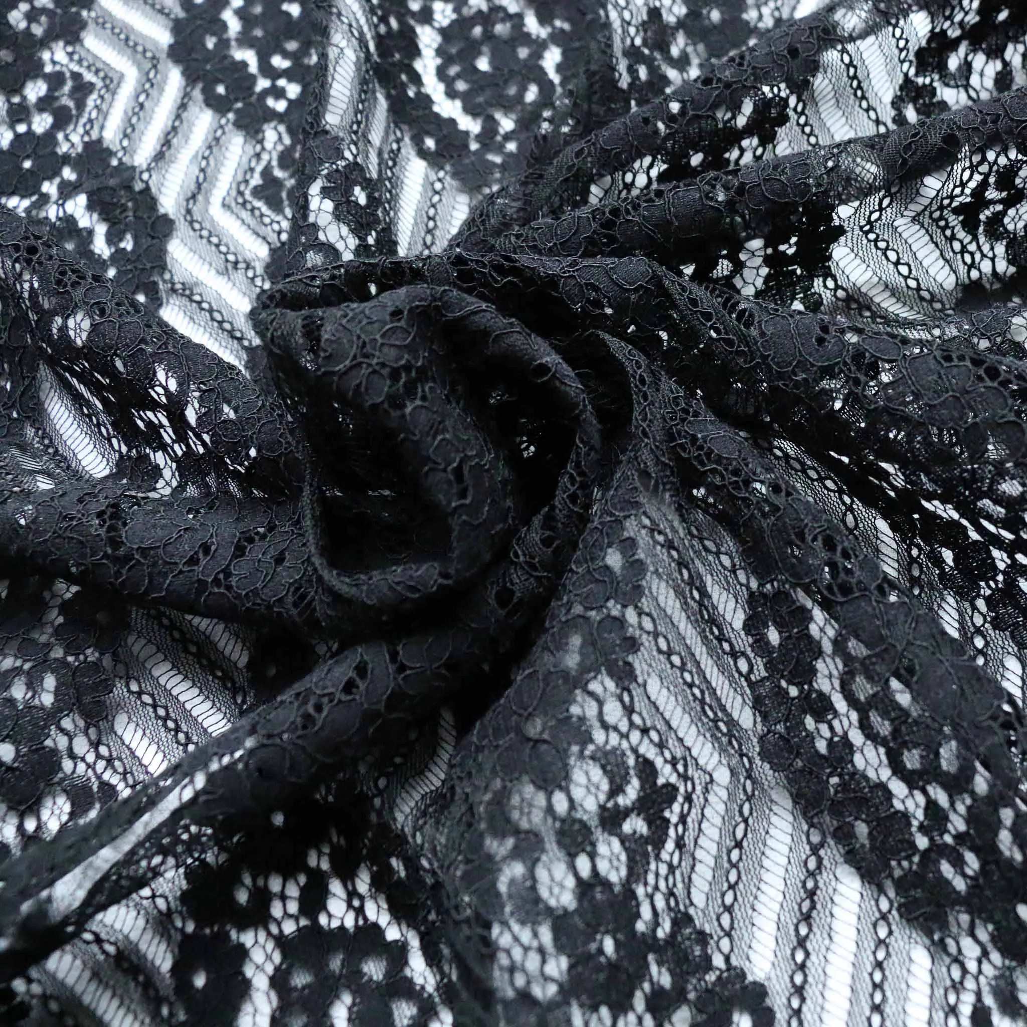 Corded Lace Fabric - Black floral