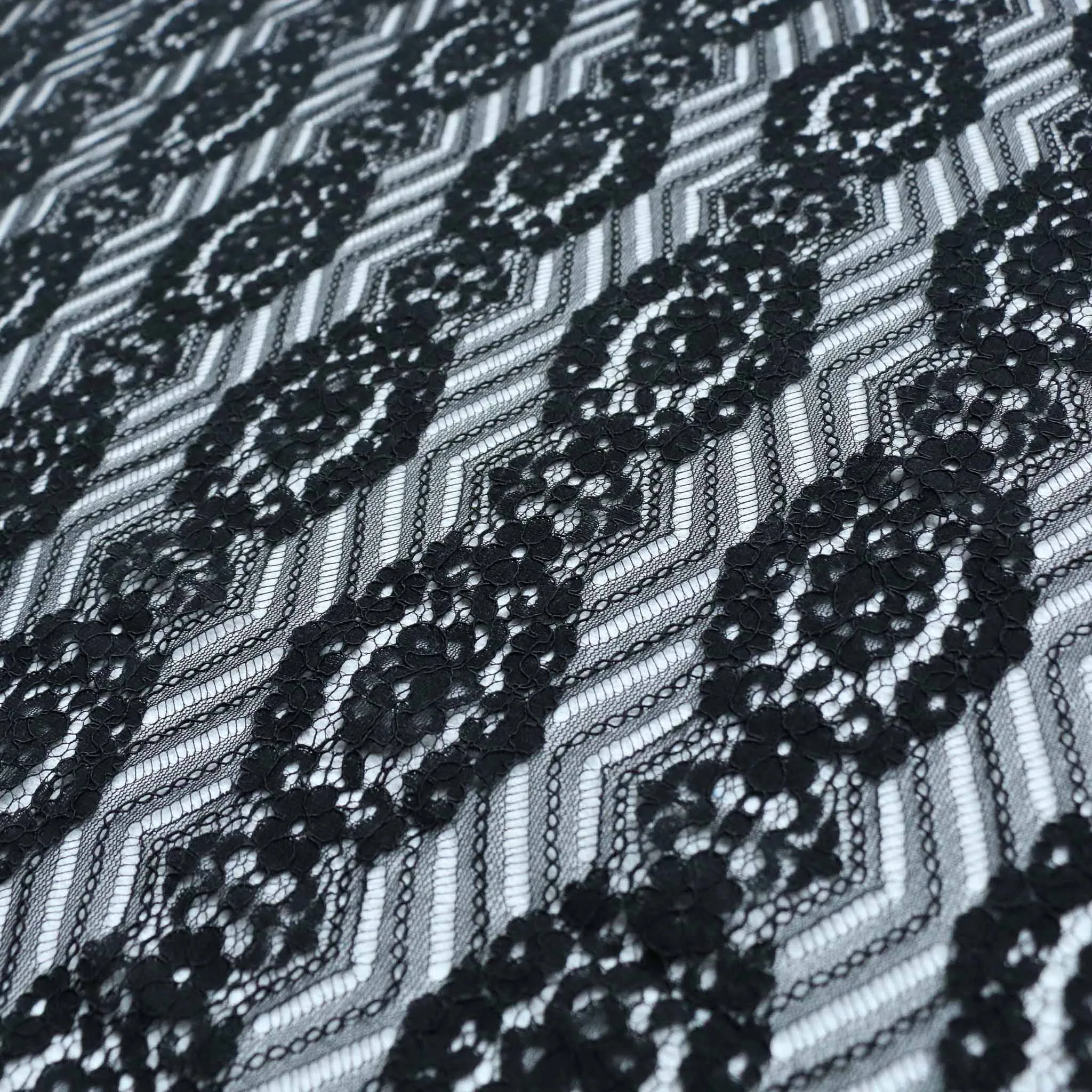 Corded Lace Fabric - Black floral