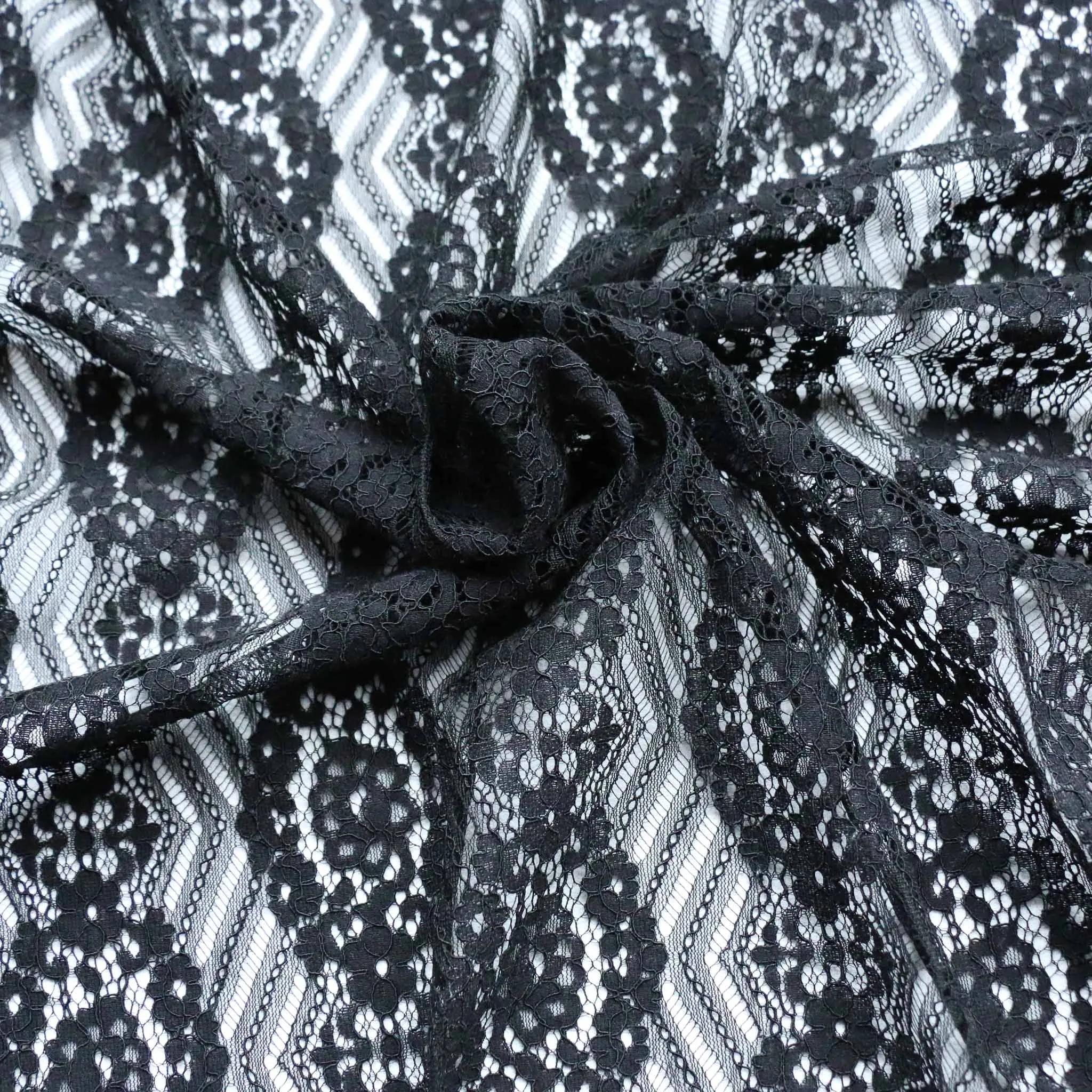 Corded Lace Fabric - Black floral