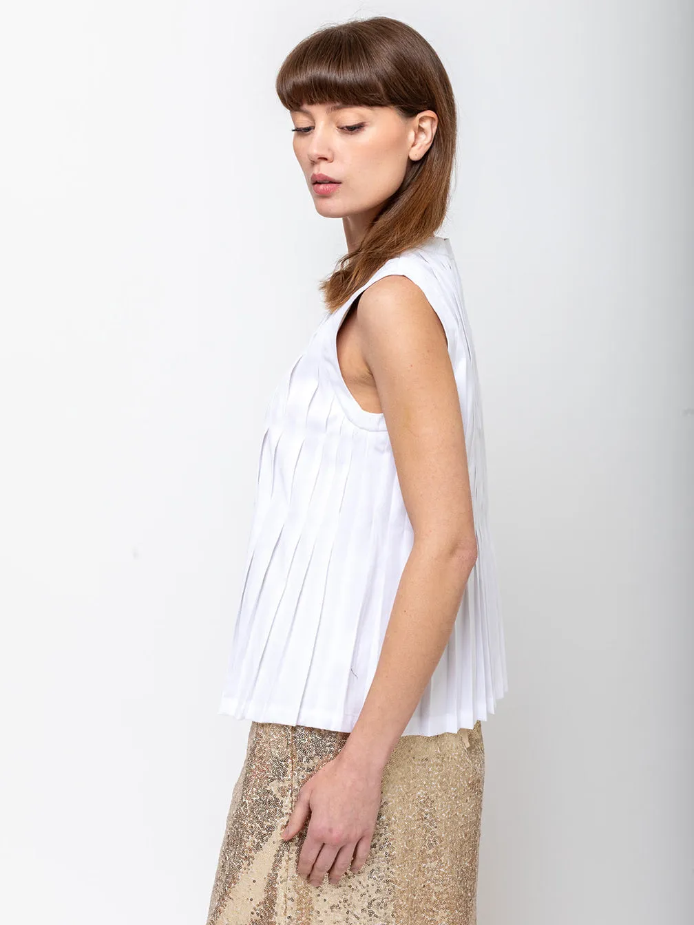 Cotton Pleated Top - White