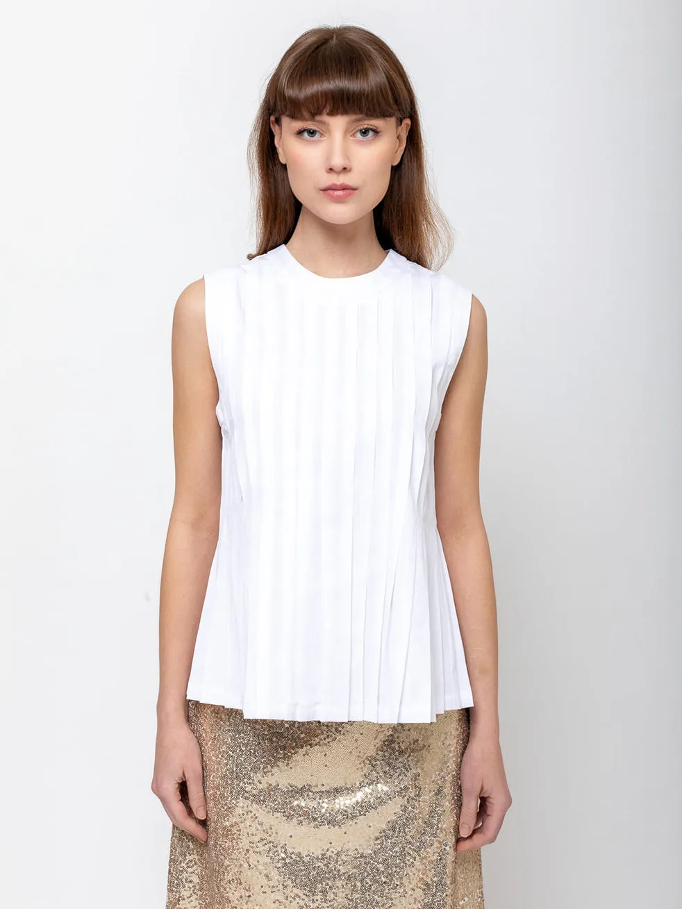 Cotton Pleated Top - White