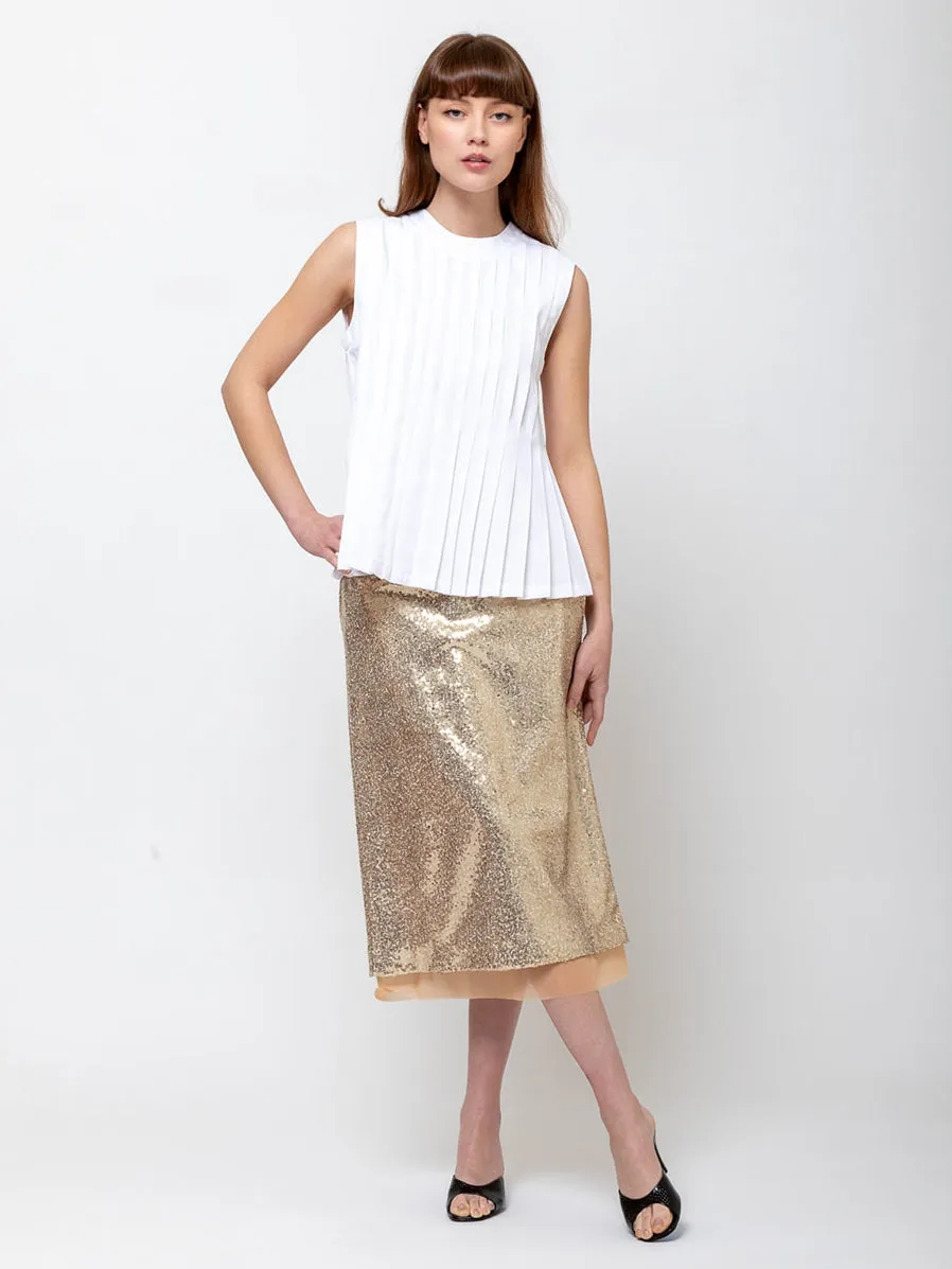 Cotton Pleated Top - White