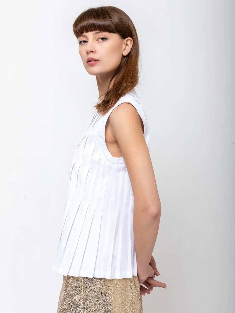Cotton Pleated Top - White