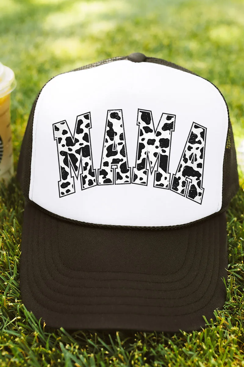 Cow Print Arched Mama Foam Mesh Back Trucker Cap